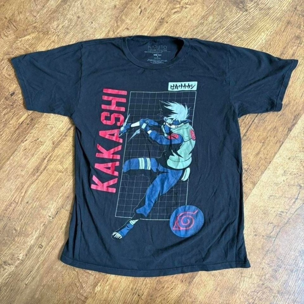 faded and cracked black Naruto Kakashi Hatake anime graphic t-shirt